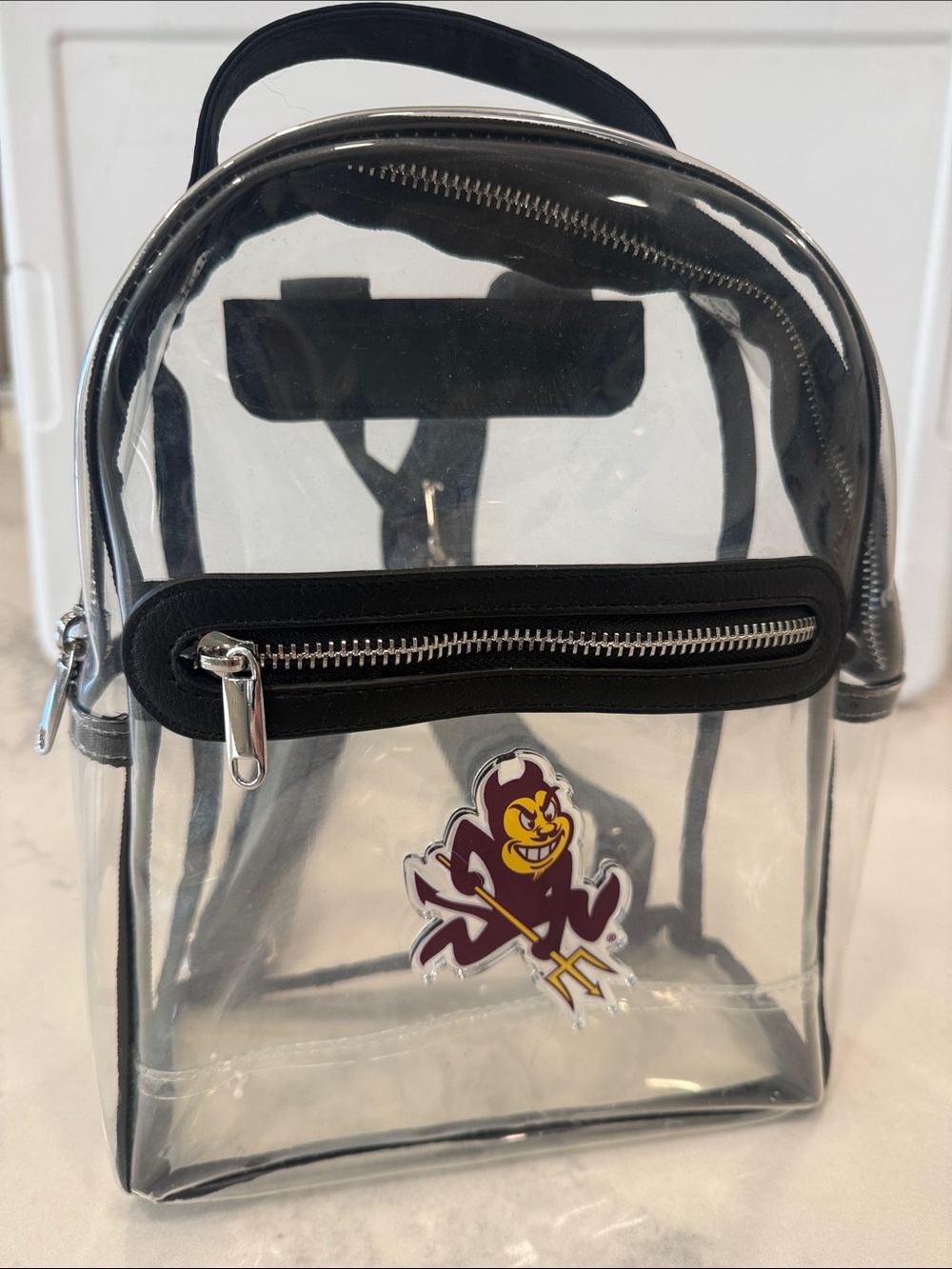 Clear Black Trim Mini Backpack with Maroon Sun Devil Logo